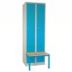 Kovová šatní skříňka s lavičkou, 60 x 85 x 185 cm, sokl, cylindrický zámek - Modrá - RAL 5012